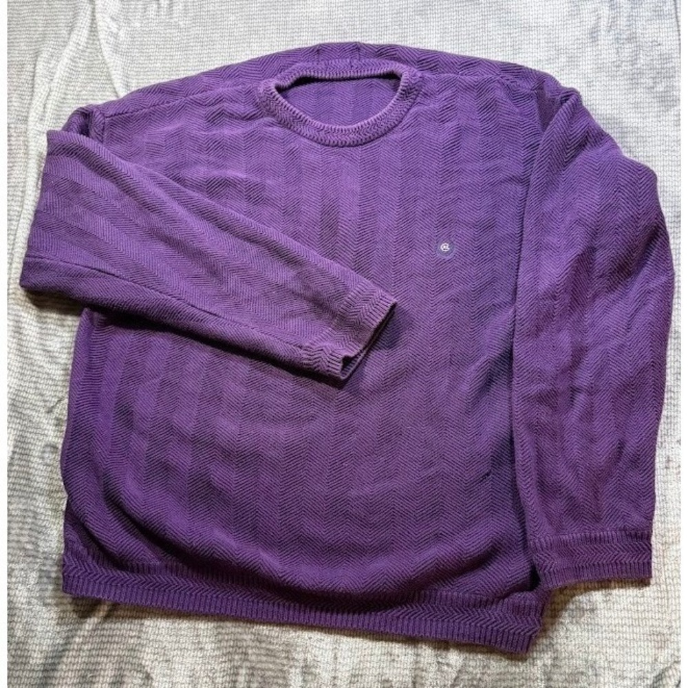 Vintage Ralph Lauren Purple Chevron Textured Knit Handframed Sweater‎ Mens XL